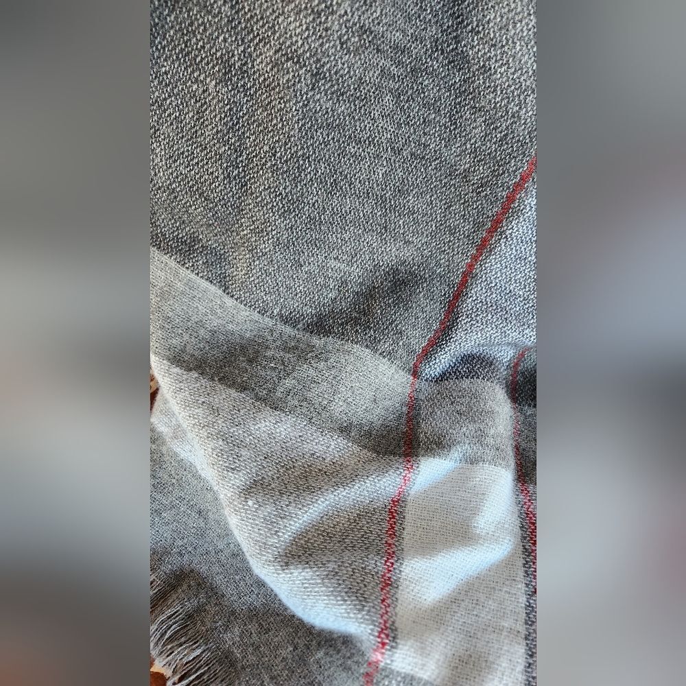 Greyโwith red stripe scarf - Picture 3 of 4
